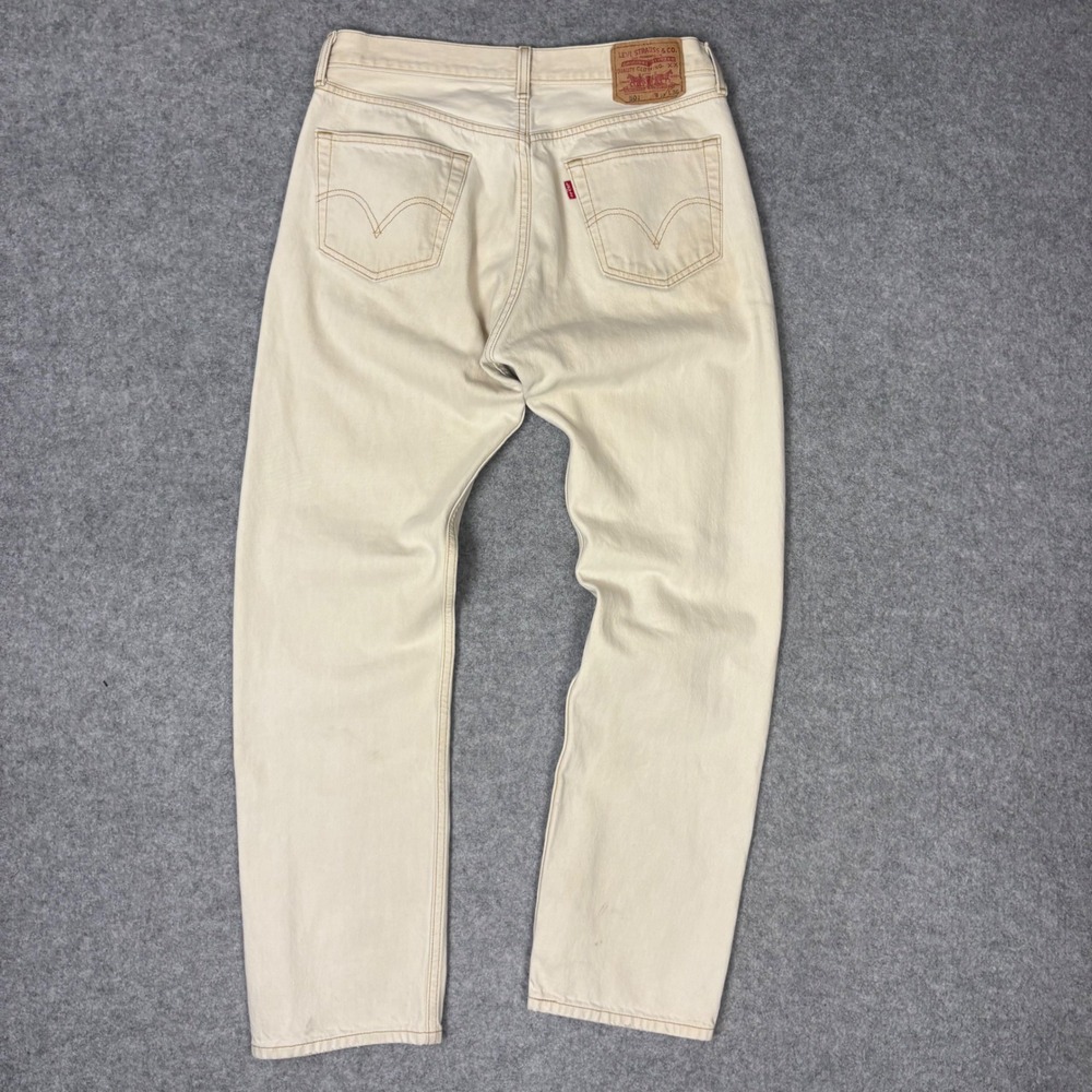 Levis 501 Mens Cream Off White Original Fit Straight Leg Jeans W35 L32‎